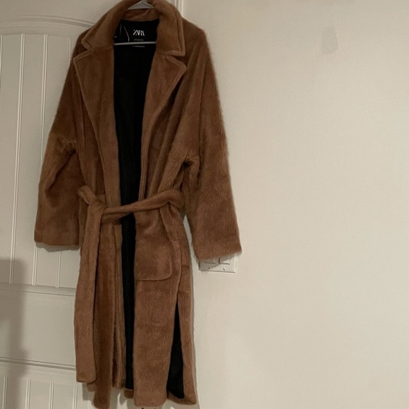 Zara Faux Fur Belted Side Slit Trench NWOT XL - Picture 14 of 16